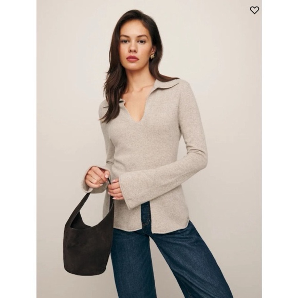 Reformation Jade Cashmere Collared Sweater in Barley